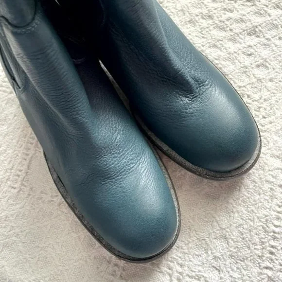 Leather Boots Blue Slouch Boots Black Ruched Leather Mid-Length